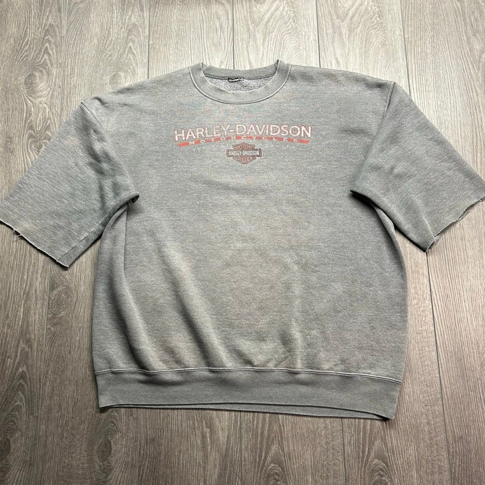 Vintage 90s Harley Davidson XXL Port Huron MI Cut Off Short Sleeve Sweatshirt